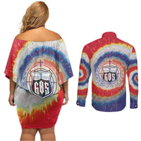 Samoa Couples Matching Off Shoulder Short Dress and Long Sleeve Button Shirt Tie Dye Unique Style LT05 - Polynesian Pride