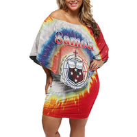 Samoa Family Matching Off Shoulder Short Dress and Hawaiian Shirt Tie Dye Unique Style