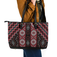 New Zealand Aotearoa Leather Tote Bag Red Poutama With Taniko Pattern LT05 - Polynesian Pride