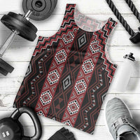 New Zealand Aotearoa Men Tank Top Red Poutama With Taniko Pattern LT05 - Polynesian Pride
