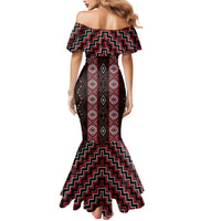 New Zealand Aotearoa Mermaid Dress Red Poutama With Taniko Pattern LT05 - Polynesian Pride