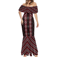 New Zealand Aotearoa Mermaid Dress Red Poutama With Taniko Pattern LT05 - Polynesian Pride