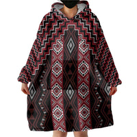 New Zealand Aotearoa Wearable Blanket Hoodie Red Poutama With Taniko Pattern LT05 - Polynesian Pride