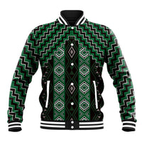 New Zealand Aotearoa Baseball Jacket Green Poutama With Taniko Pattern LT05 Unisex Green - Polynesian Pride