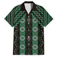 New Zealand Aotearoa Family Matching Short Sleeve Bodycon Dress and Hawaiian Shirt Green Poutama With Taniko Pattern LT05