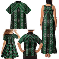 New Zealand Aotearoa Family Matching Tank Maxi Dress and Hawaiian Shirt Green Poutama With Taniko Pattern LT05