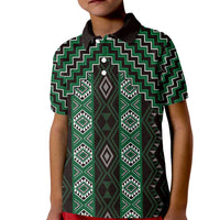 New Zealand Aotearoa Kid Polo Shirt Green Poutama With Taniko Pattern LT05