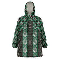 New Zealand Aotearoa Wearable Blanket Hoodie Green Poutama With Taniko Pattern LT05 One Size Green - Polynesian Pride