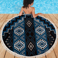 New Zealand Aotearoa Beach Blanket Blue Poutama With Taniko Pattern LT05 - Polynesian Pride