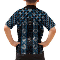 New Zealand Aotearoa Family Matching Long Sleeve Bodycon Dress and Hawaiian Shirt Blue Poutama With Taniko Pattern LT05