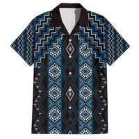 New Zealand Aotearoa Family Matching Off Shoulder Maxi Dress and Hawaiian Shirt Blue Poutama With Taniko Pattern LT05