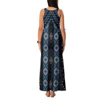 New Zealand Aotearoa Family Matching Tank Maxi Dress and Hawaiian Shirt Blue Poutama With Taniko Pattern LT05