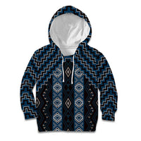 New Zealand Aotearoa Kid Hoodie Blue Poutama With Taniko Pattern LT05