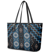 New Zealand Aotearoa Leather Tote Bag Blue Poutama With Taniko Pattern LT05 - Polynesian Pride