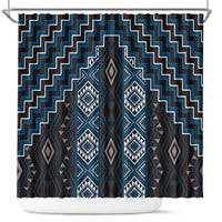 New Zealand Aotearoa Shower Curtain Blue Poutama With Taniko Pattern LT05