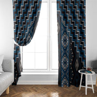 New Zealand Aotearoa Window Curtain Blue Poutama With Taniko Pattern LT05 - Polynesian Pride