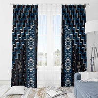 New Zealand Aotearoa Window Curtain Blue Poutama With Taniko Pattern LT05 - Polynesian Pride