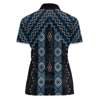 New Zealand Aotearoa Women Polo Shirt Blue Poutama With Taniko Pattern LT05