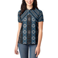New Zealand Aotearoa Women Polo Shirt Blue Poutama With Taniko Pattern LT05