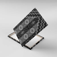 New Zealand Aotearoa Canvas Wall Art Black Poutama With Taniko Pattern LT05 With Frame Black - Polynesian Pride