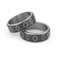 New Zealand Aotearoa Classic Ring Black Poutama With Taniko Pattern - Polynesian Pride
