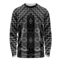 New Zealand Aotearoa Long Sleeve Shirt Black Poutama With Taniko Pattern LT05