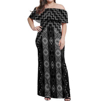 New Zealand Aotearoa Off Shoulder Maxi Dress Black Poutama With Taniko Pattern LT05 Women Black - Polynesian Pride