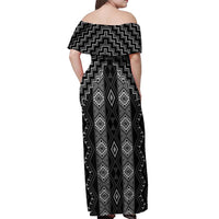 New Zealand Aotearoa Off Shoulder Maxi Dress Black Poutama With Taniko Pattern LT05 - Polynesian Pride