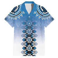 New Zealand Family Matching Off Shoulder Maxi Dress and Hawaiian Shirt Poutama Mix Blue Taniko Inspired Art LT05