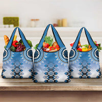 New Zealand Grocery Bag Poutama Mix Blue Taniko Inspired Art LT05 3-pack One Size Blue - Polynesian Pride