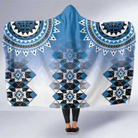 New Zealand Hooded Blanket Poutama Mix Blue Taniko Inspired Art LT05 One Size Blue - Polynesian Pride