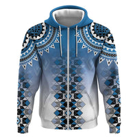 New Zealand Hoodie Poutama Mix Blue Taniko Inspired Art LT05 Zip Hoodie Blue - Polynesian Pride