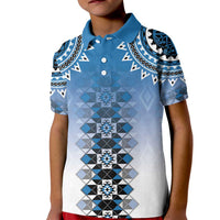 New Zealand Kid Polo Shirt Poutama Mix Blue Taniko Inspired Art LT05