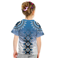 New Zealand Kid T Shirt Poutama Mix Blue Taniko Inspired Art LT05