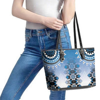 New Zealand Leather Tote Bag Poutama Mix Blue Taniko Inspired Art LT05 - Polynesian Pride
