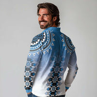 New Zealand Long Sleeve Polo Shirt Poutama Mix Blue Taniko Inspired Art LT05 - Polynesian Pride