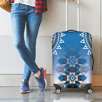 New Zealand Luggage Cover Poutama Mix Blue Taniko Inspired Art LT05