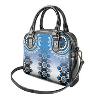 New Zealand Shoulder Handbag Poutama Mix Blue Taniko Inspired Art LT05