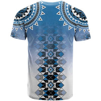 New Zealand T Shirt Poutama Mix Blue Taniko Inspired Art LT05 - Polynesian Pride