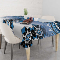 New Zealand Tablecloth Poutama Mix Blue Taniko Inspired Art LT05 - Polynesian Pride