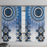 New Zealand Window Curtain Poutama Mix Blue Taniko Inspired Art LT05 With Hooks Blue - Polynesian Pride