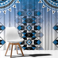 New Zealand Window Curtain Poutama Mix Blue Taniko Inspired Art LT05 - Polynesian Pride