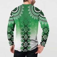 New Zealand Button Sweatshirt Poutama Mix Green Taniko Inspired Art LT05 - Polynesian Pride