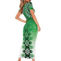 New Zealand Family Matching Short Sleeve Bodycon Dress and Hawaiian Shirt Poutama Mix Green Taniko Inspired Art LT05