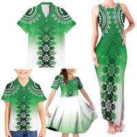 New Zealand Family Matching Tank Maxi Dress and Hawaiian Shirt Poutama Mix Green Taniko Inspired Art LT05