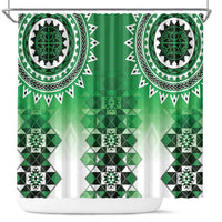 New Zealand Shower Curtain Poutama Mix Green Taniko Inspired Art LT05