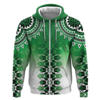 New Zealand Zip Hoodie Poutama Mix Green Taniko Inspired Art LT05