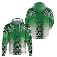 New Zealand Zip Hoodie Poutama Mix Green Taniko Inspired Art LT05