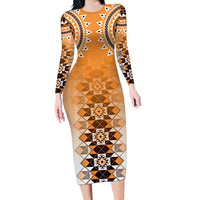 New Zealand Family Matching Long Sleeve Bodycon Dress and Hawaiian Shirt Poutama Mix Orange Taniko Inspired Art LT05