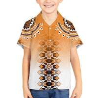 New Zealand Family Matching Off Shoulder Short Dress and Hawaiian Shirt Poutama Mix Orange Taniko Inspired Art LT05